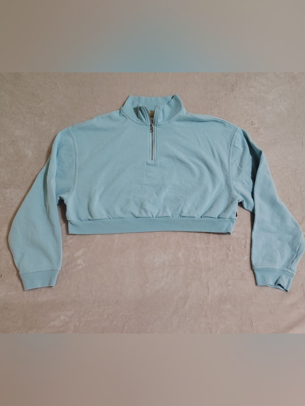 Levi's Cropped Half-Zip Sweatshirt in Pale Blue